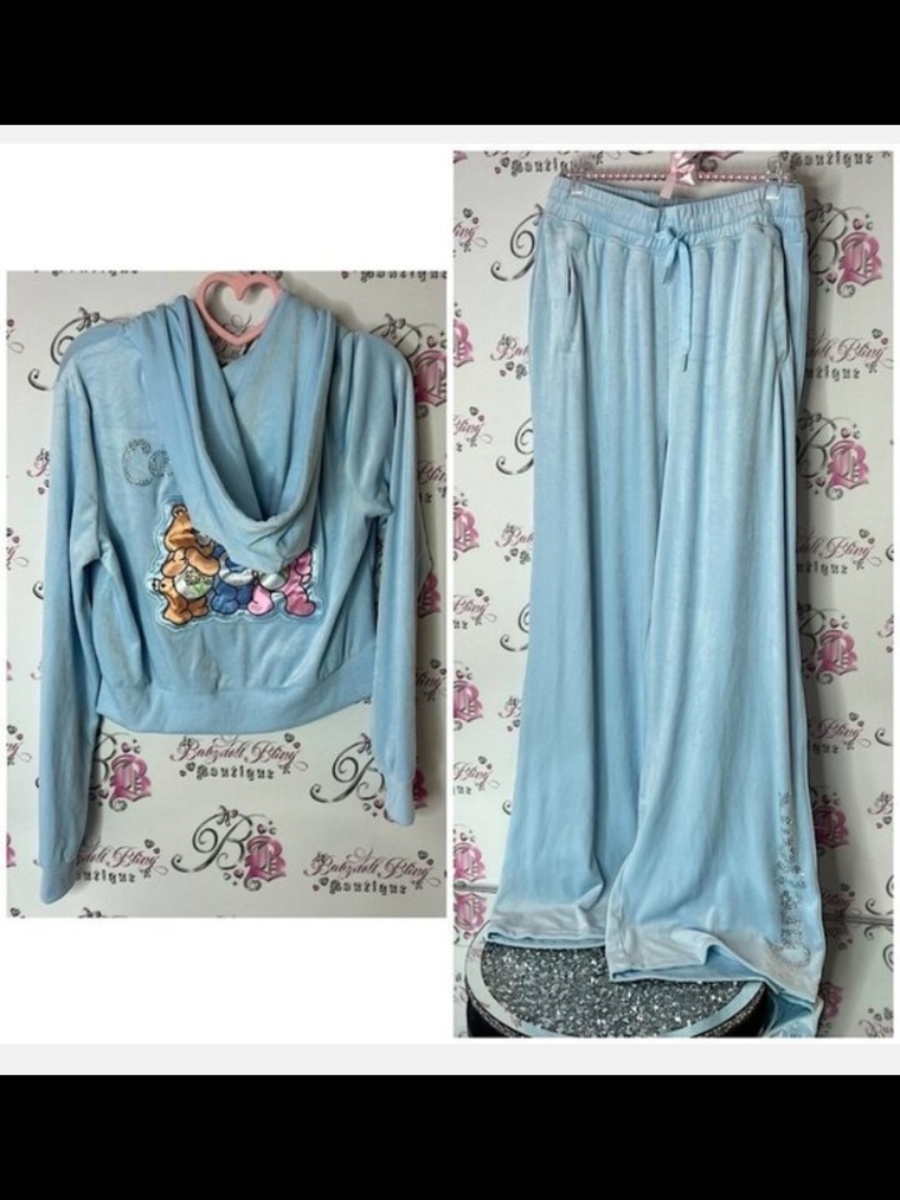 Care Bears Light Blue Velour Hoodie & Pants Set